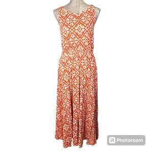 LUCKY BRAND Size Medium Boho Orange and Cream Abstract Fit and Flare Maxi Dress